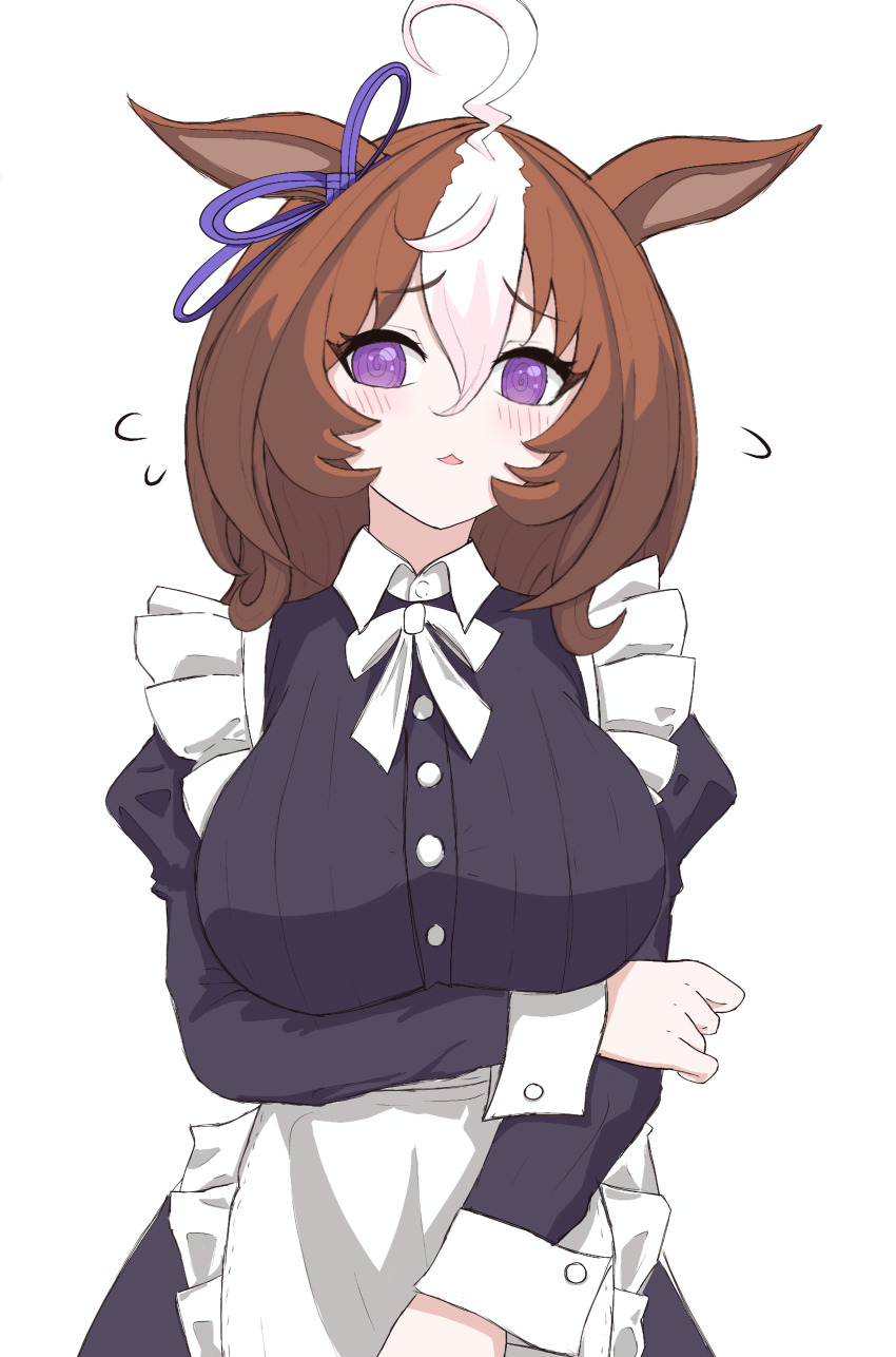 1girl absurdres animal_ears blush hair_between_eyes hair_ornament highres horse_ears horse_girl maid meisho_doto_(umamusume) non-web_source open_mouth short_hair simple_background umamusume white_background